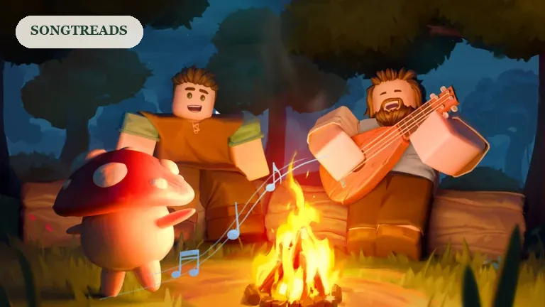 SCROOMS promotional artwork of players making music around a woodland campfire, for the Songtreads guide.
